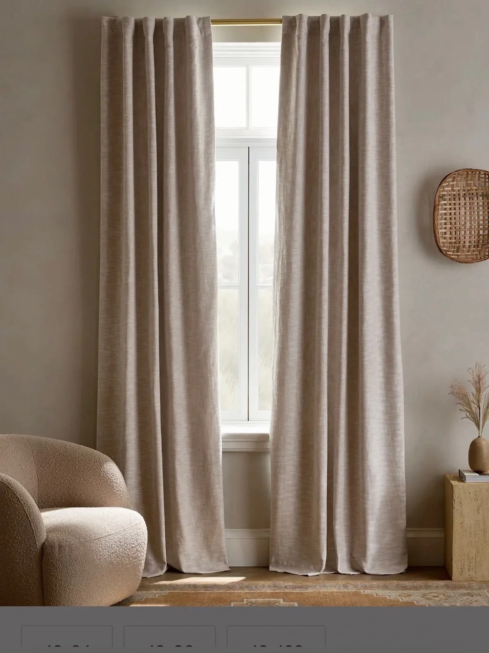NWOT Quince Oatmeal Cotton Slub Room Darkening Curtain Panel - Retail 60